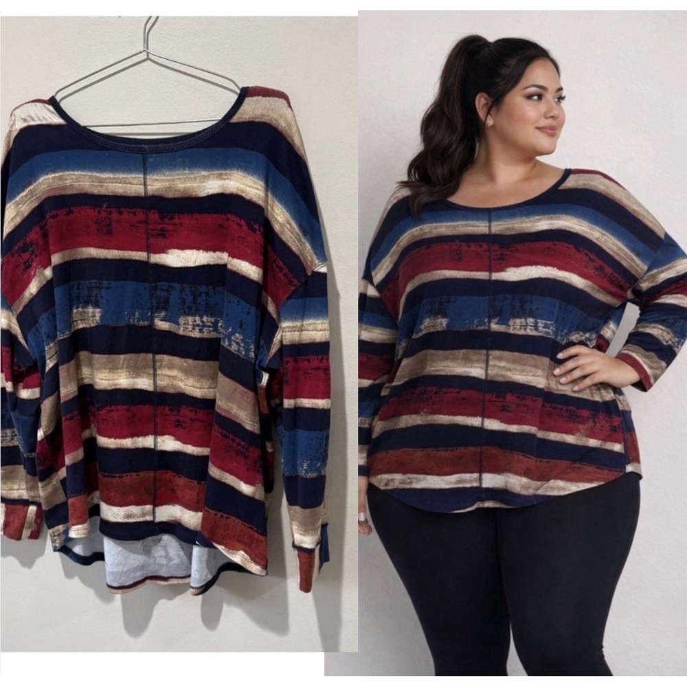 Westbound Woman 3X Striped Long Sleeve Top Red Blue Beige - Picture 7 of 7